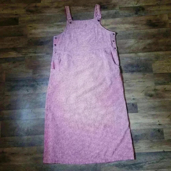 Vintage Womens Gingham Westbound Red & White Checkered Midi Overall Dress Size L - Picture 1 of 5